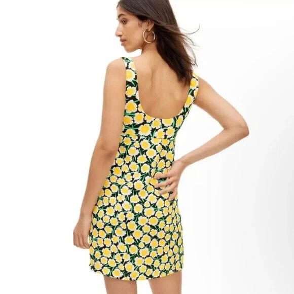DIANE VON FURSTENBERG Mini Floral Yellow Chiffon Shift 70’s Dress NWT Sz 12 / L - Picture 3 of 16